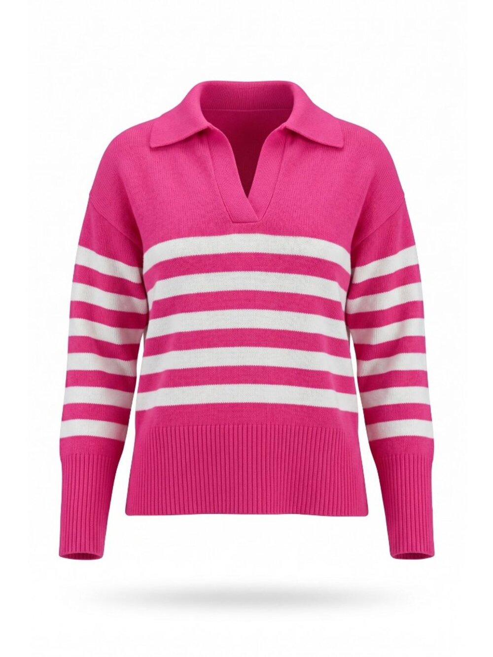 NEW Grace + Karma Pink White Striped Collared Sweater Womens Medium Knit